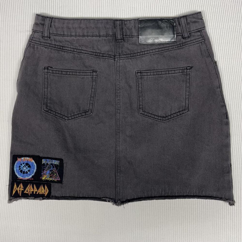 BY JUNKFOOD Skirt Juniors 3 Gray Denim Def Leppard Patch Graphic Mini Rock